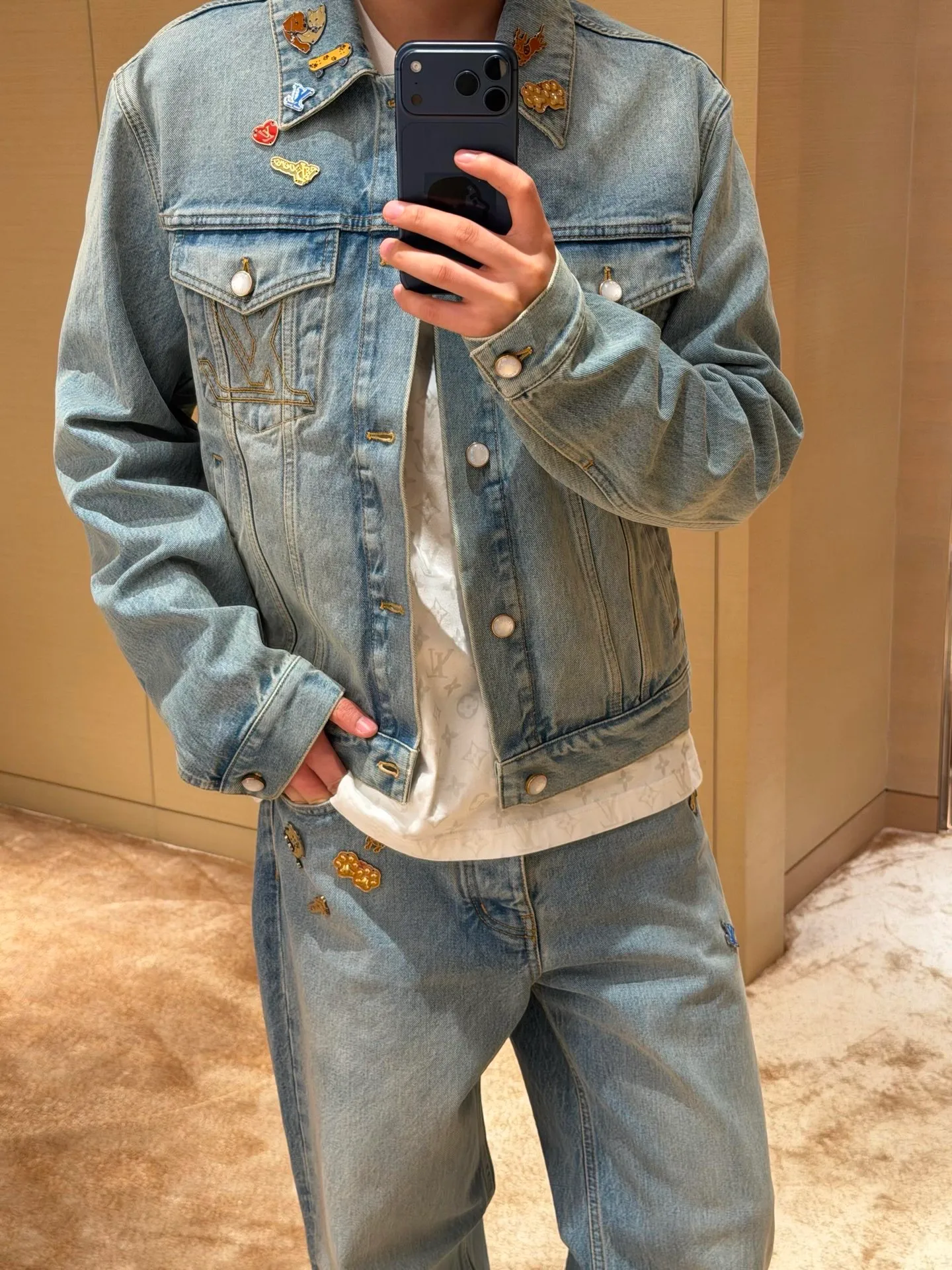 Louis Vuitton/Louis Vuitton hardware leather skateboard denim jacket